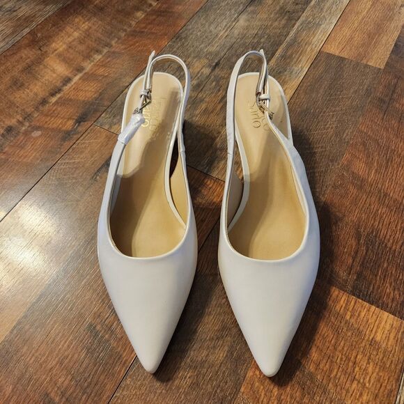 NEW Franco Sarto Sandals Womens 10M Racer Heeled Pointed Toe Slingback Cream - Picture 6 of 13